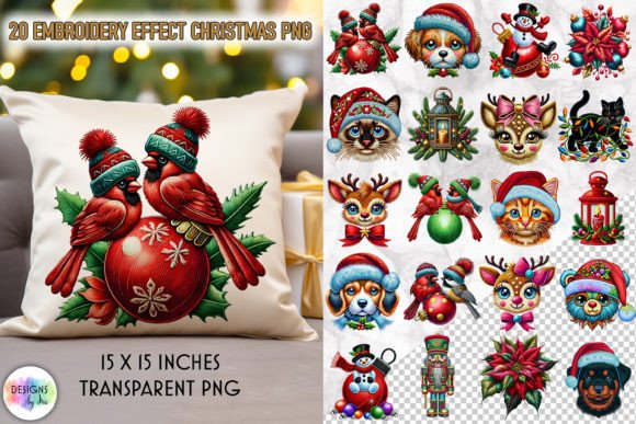 Embroidery Effect Christmas Clipart PNG