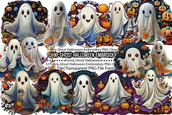 Funny Ghost Halloween Embroidery PNG