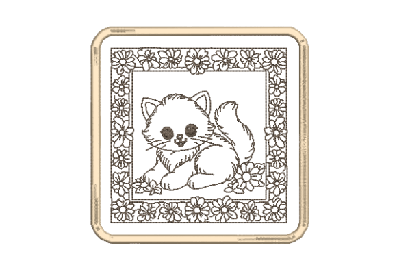 Kitten Day Quilt Square Machine Embroidery