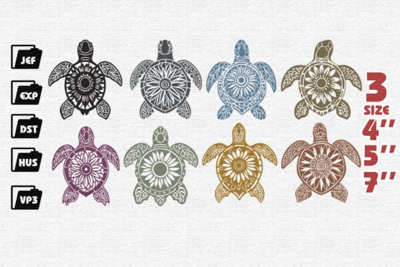 Set of 8 Turtle Mandala Embroidery